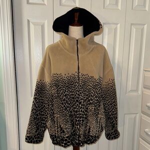 Vintage Country Woods Leopard Teddy Coat Tan and Black Reversible Size Large